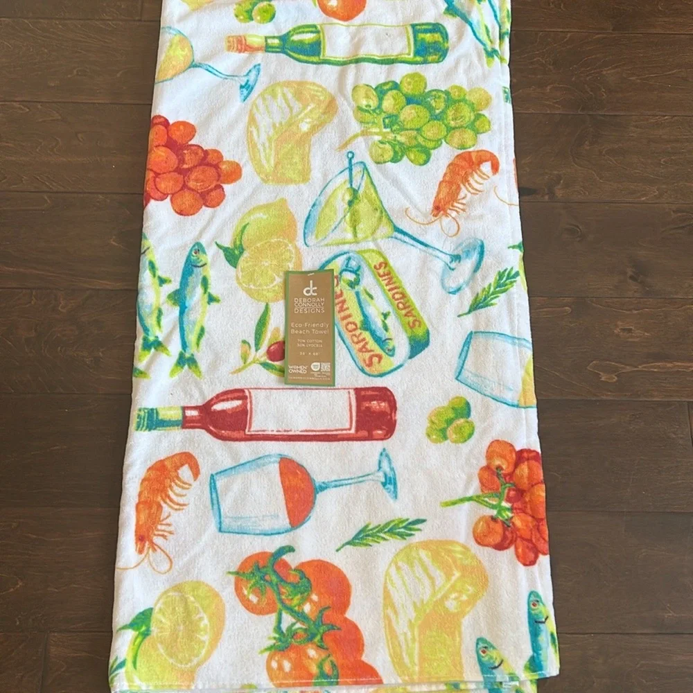 Deborah Connolly Designs Beach Towel Lemons Fruits Wine cotton Blend 36”x68